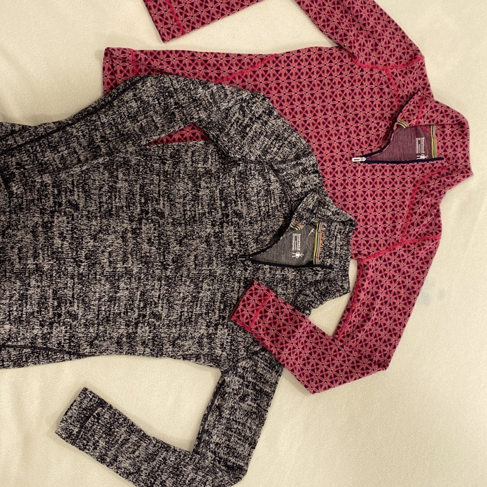 Smartwool 1/4 zip Base Layers. Size M. Gray/black Heather and Pink/plum Geo.